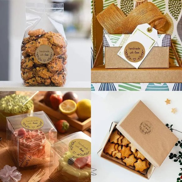 NEW 500pcs/roll Handmade With Love Stickers Branches - Dark Brown Kraft Labels - Picture 3 of 5